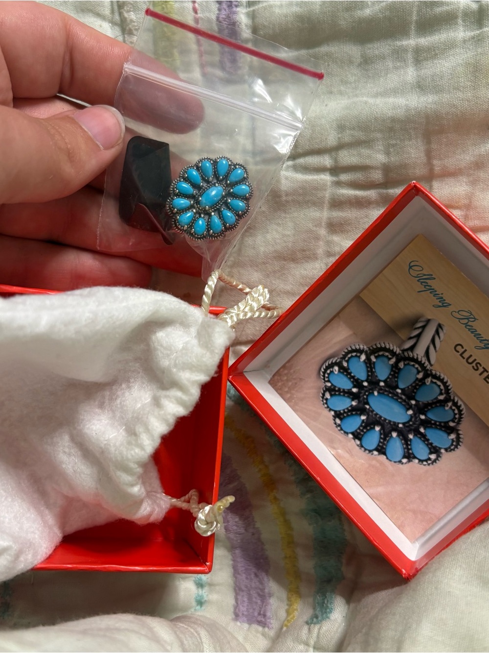 Brand new sleeping beauty cluster ring